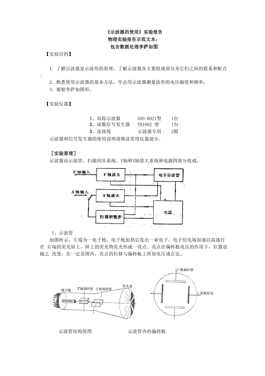示波器使用大学物理实验报告示范及数据处理_第1页