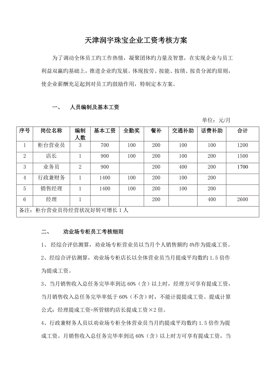 天津润宇珠宝公司工资考核方案_第1页