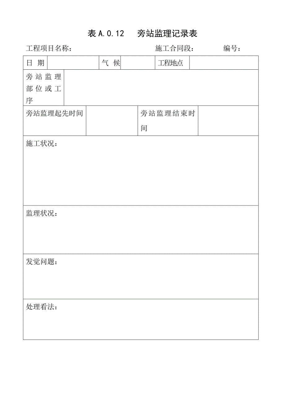 表A012旁站监理记录表_第1页