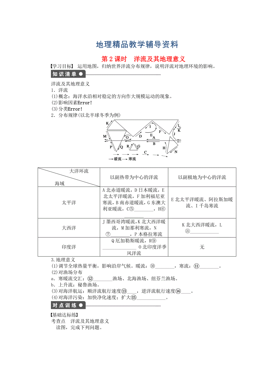 【精品】高中地理 第二单元 第3节 第2课时 洋流及其地理意义课时作业 鲁教版必修1_第1页