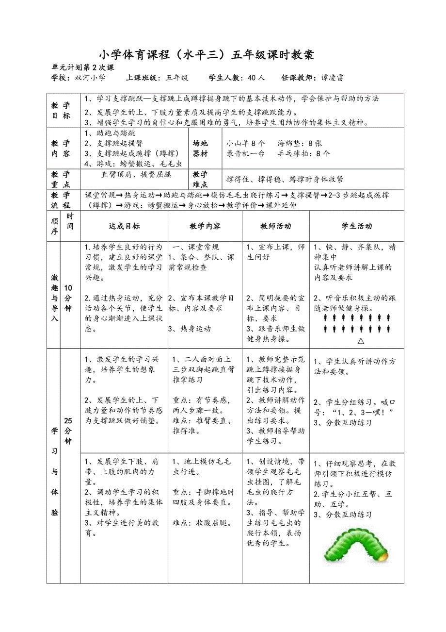 双河小学五年级(水平三)体育课教案（教育精品）_第5页