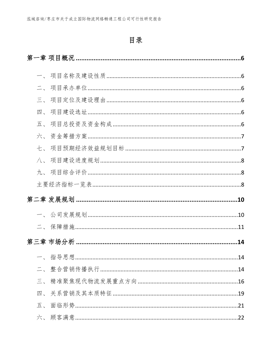 枣庄市关于成立国际物流网络畅通工程公司可行性研究报告_第1页