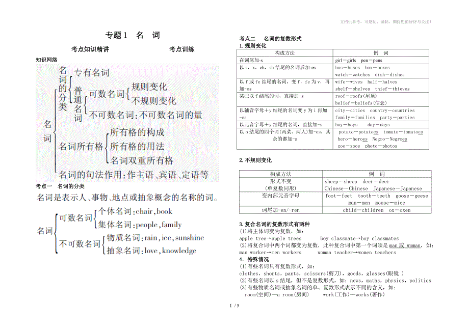 中考英语复习语法专题1名词_第1页