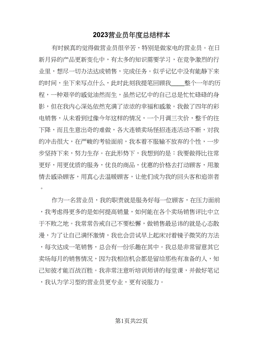 2023营业员年度总结样本（9篇）_第1页