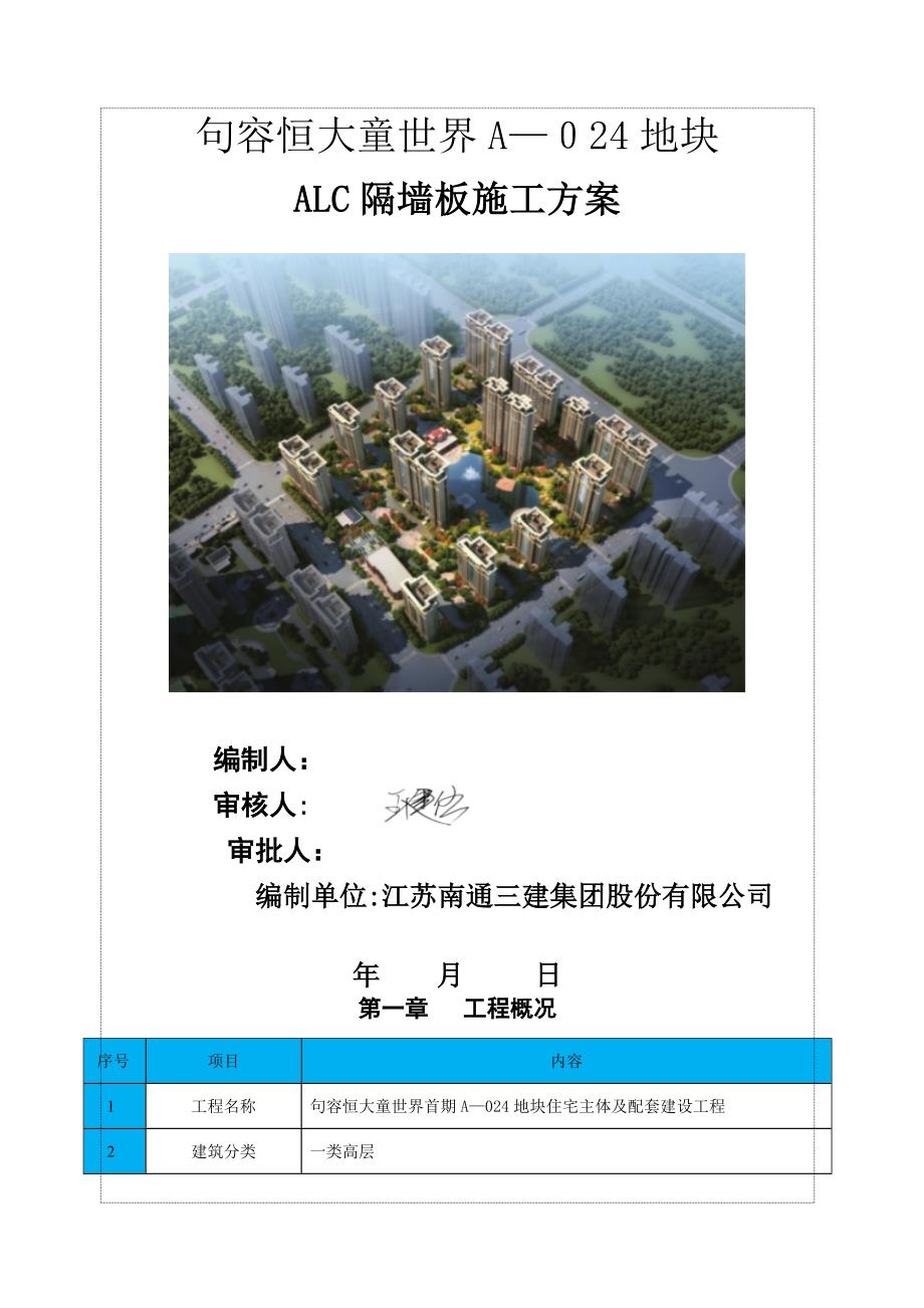 ALC隔墙板施工方案【可编辑范本】_第1页