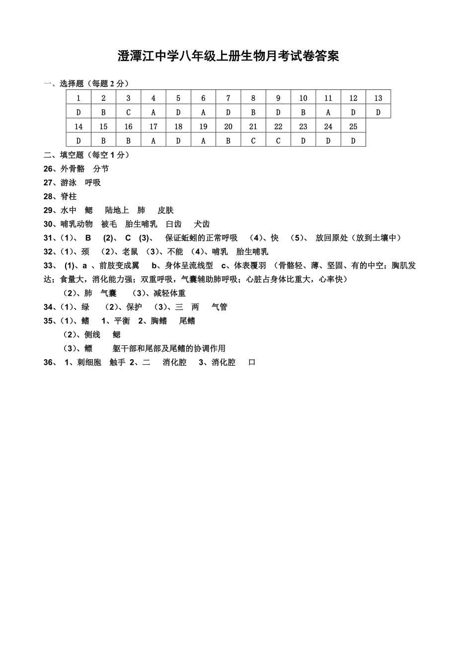 生物人教版初中二年级上册-八年级上册生物第一章测试题_第5页