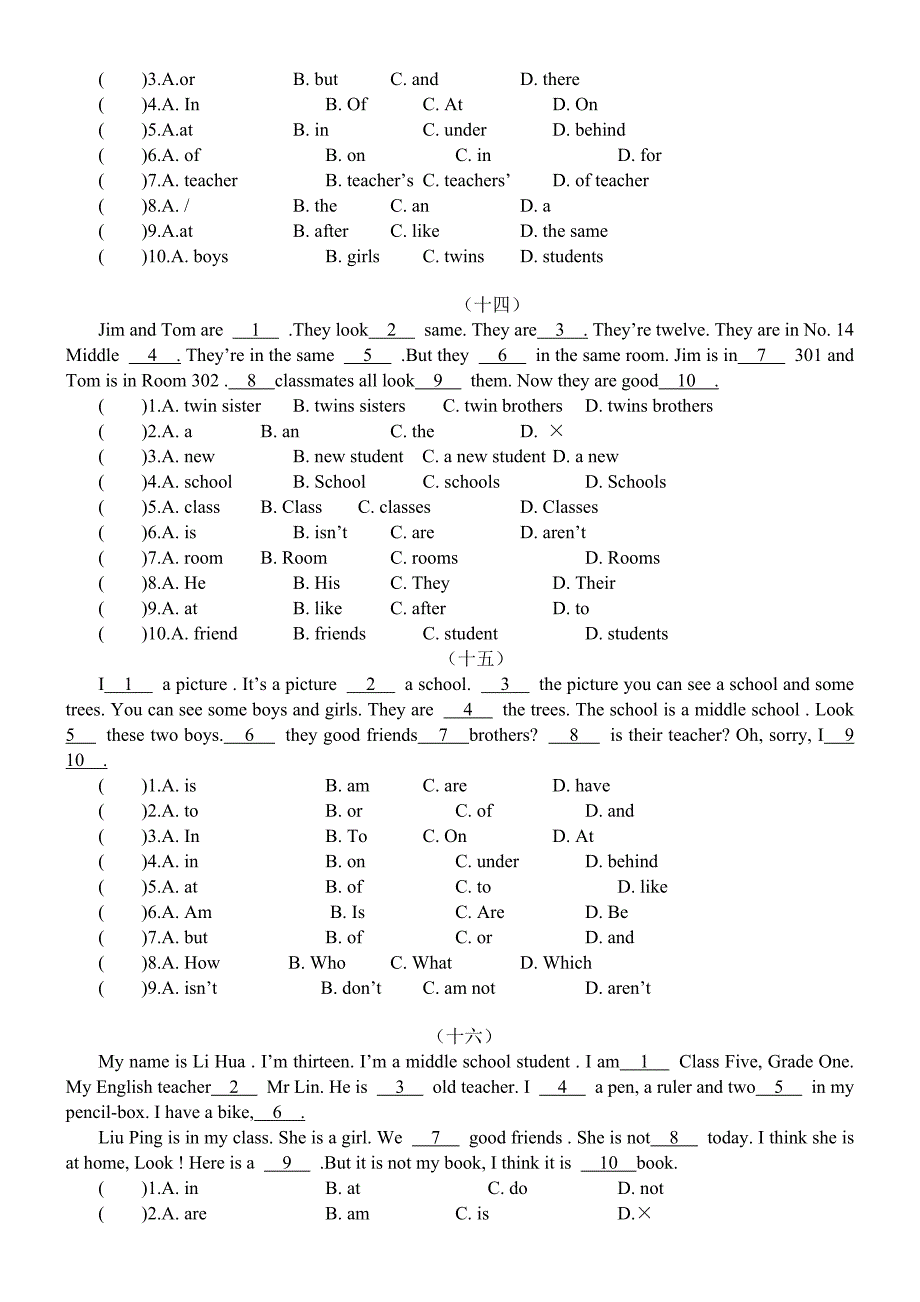 (完整word版)初一英语完形填空练习题(含答案).doc_第5页