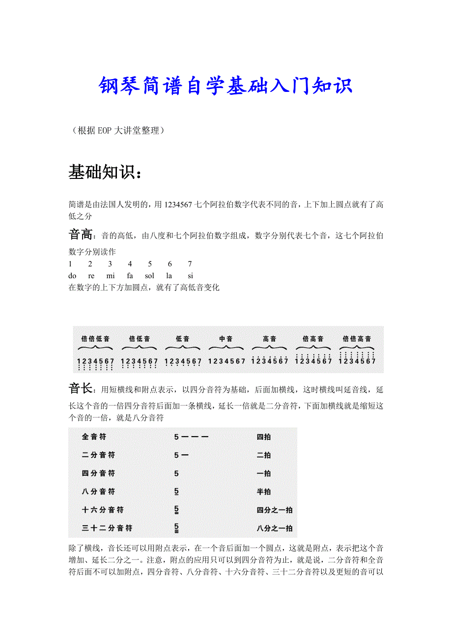 钢琴简谱自学基础入门知识_第1页