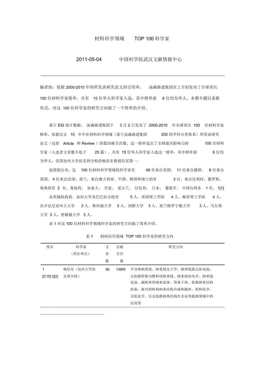 材料科学领域TOP100科学家_第1页