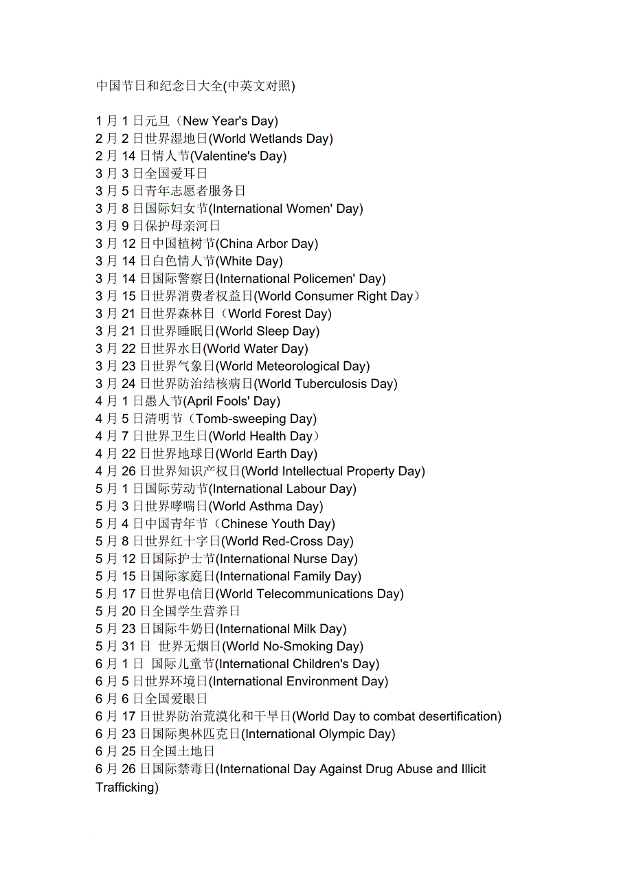 中国节日和纪念日大全_第1页