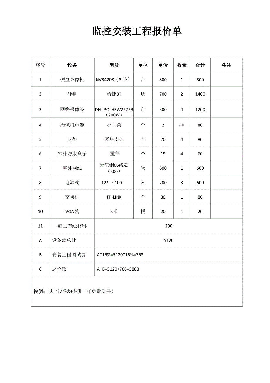 监控安装施工报价单_第2页