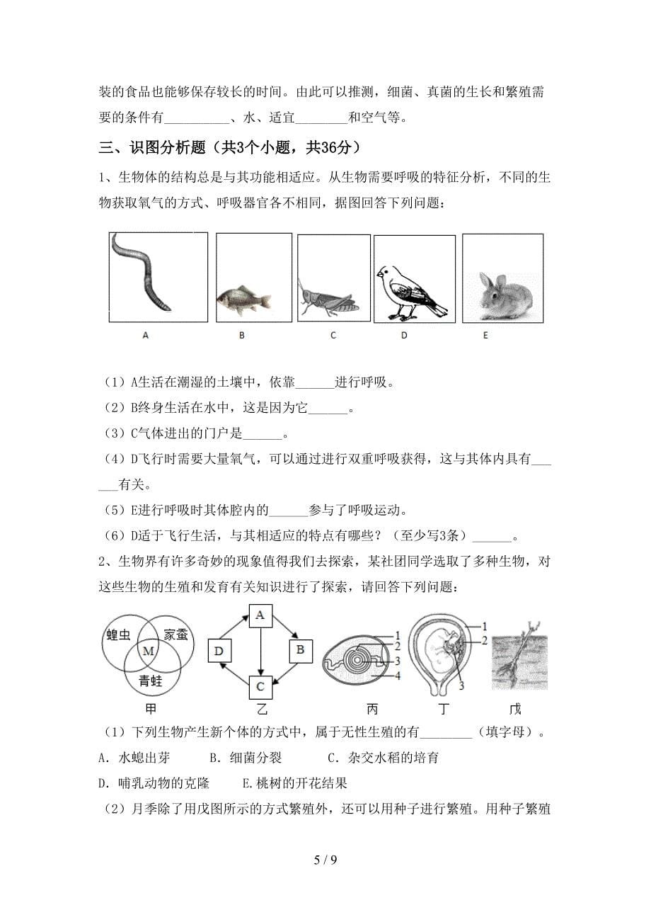 初中八年级生物上册期末考试题及完整答案.doc_第5页