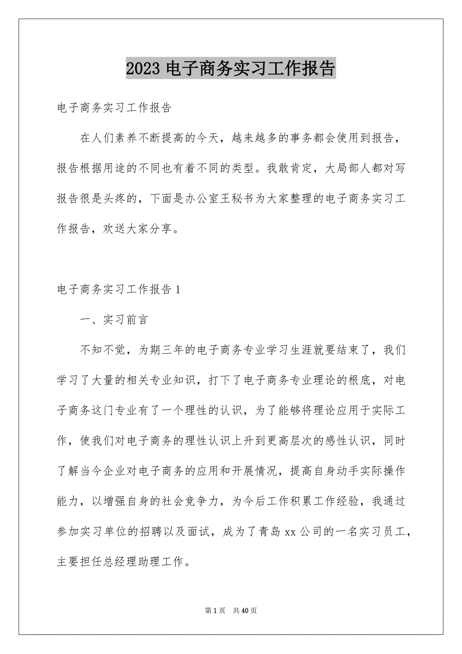 2023年电子商务实习工作报告.docx_第1页