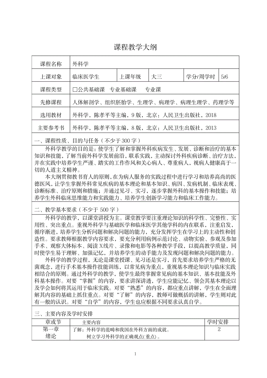 2023年第九版 外科学 教学大纲_第1页
