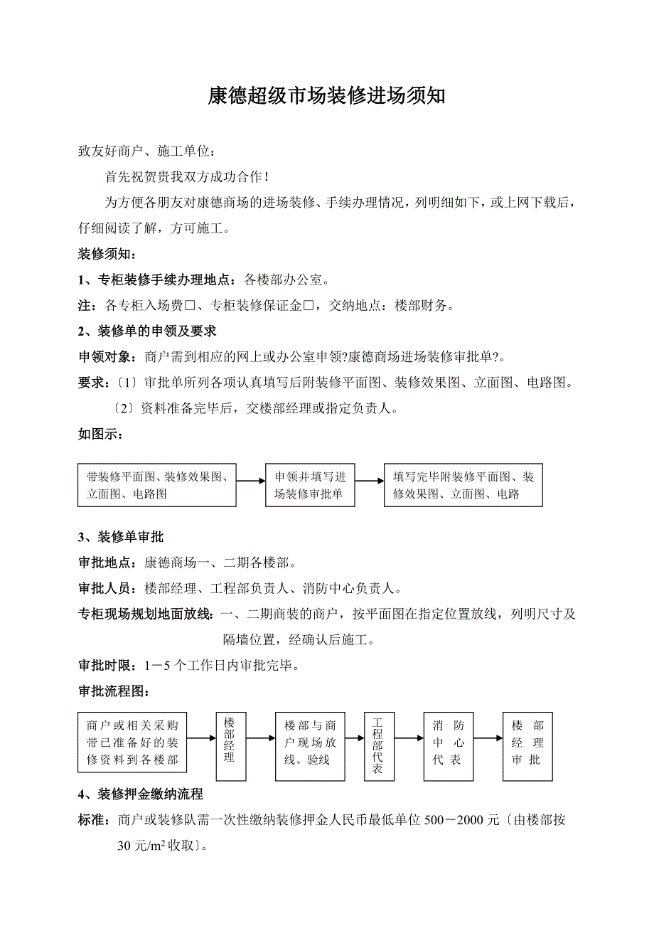 康德超级市场装修进场须知_第1页