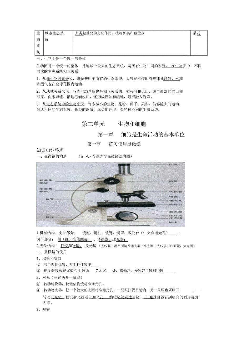 人教版七年级上册生物全册知识点归纳演示教学_第5页