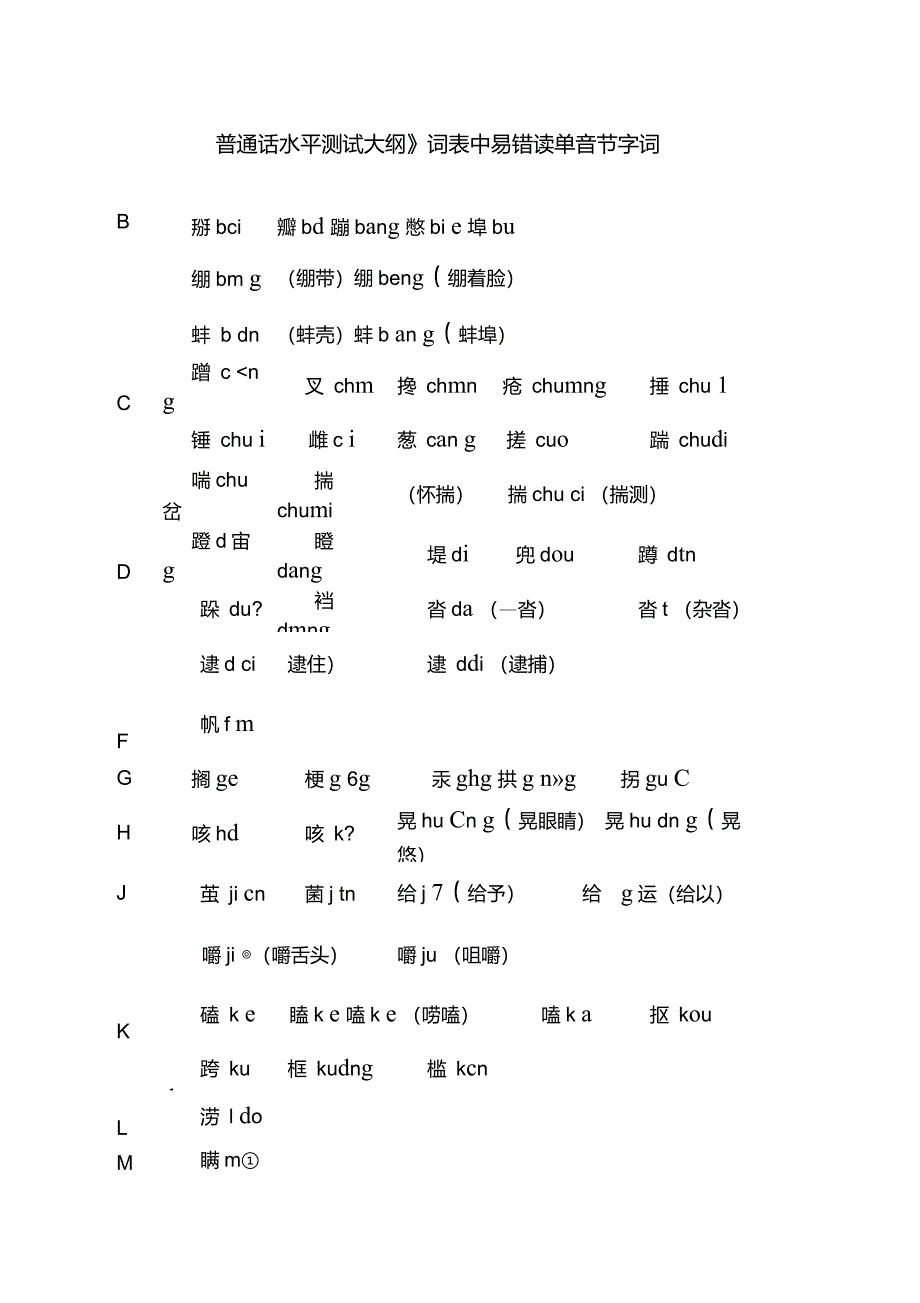 普通话测试容易读错的字词_第1页