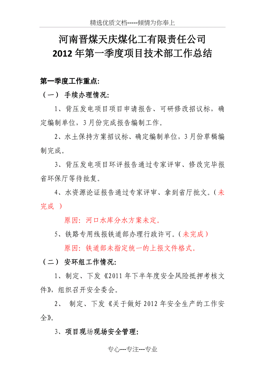 项目技术部第一季度工作总结_第1页