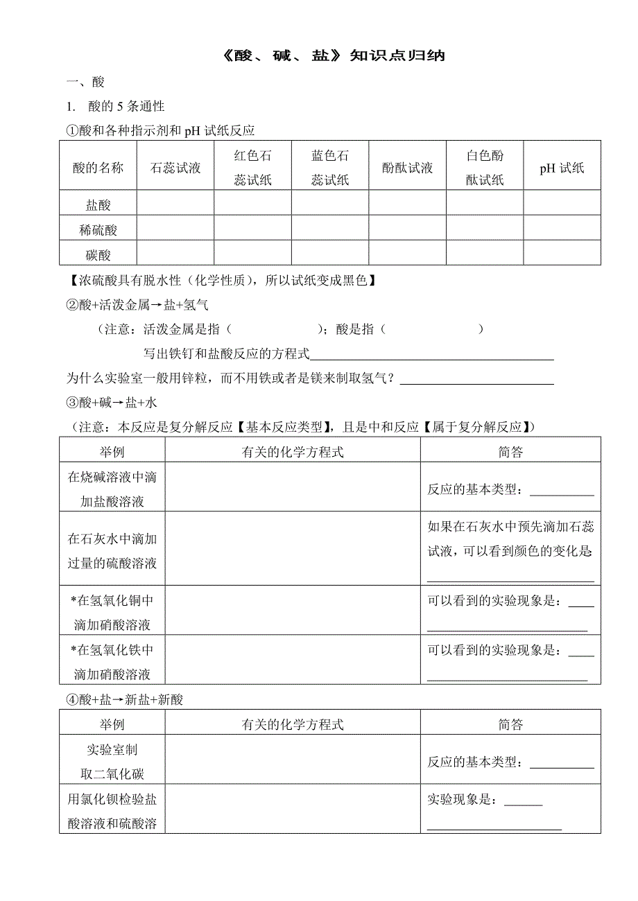 中考化学酸碱盐的知识点归纳(练习)_第1页