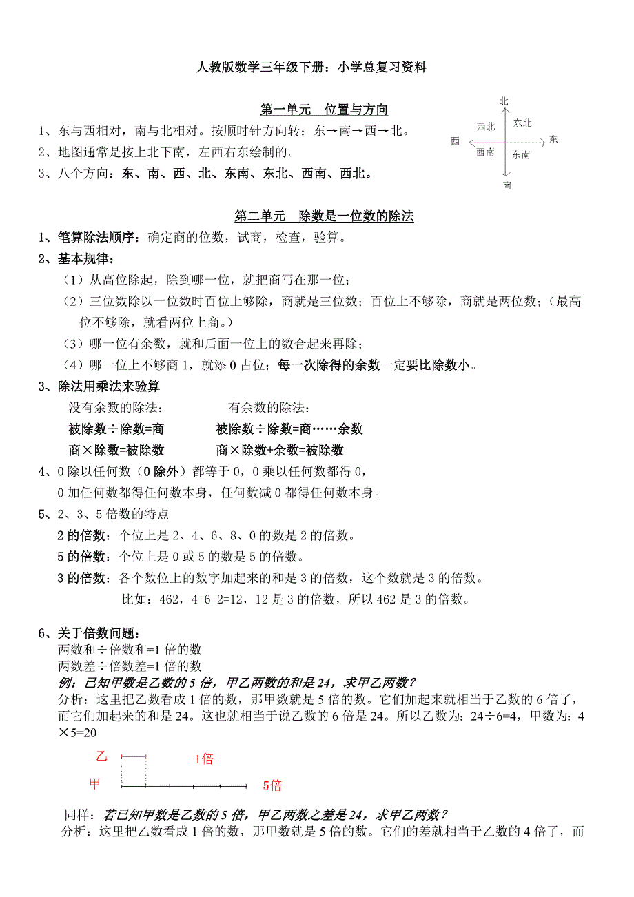 【数学】人教版数学三年级下册：小学总复习资料_第1页