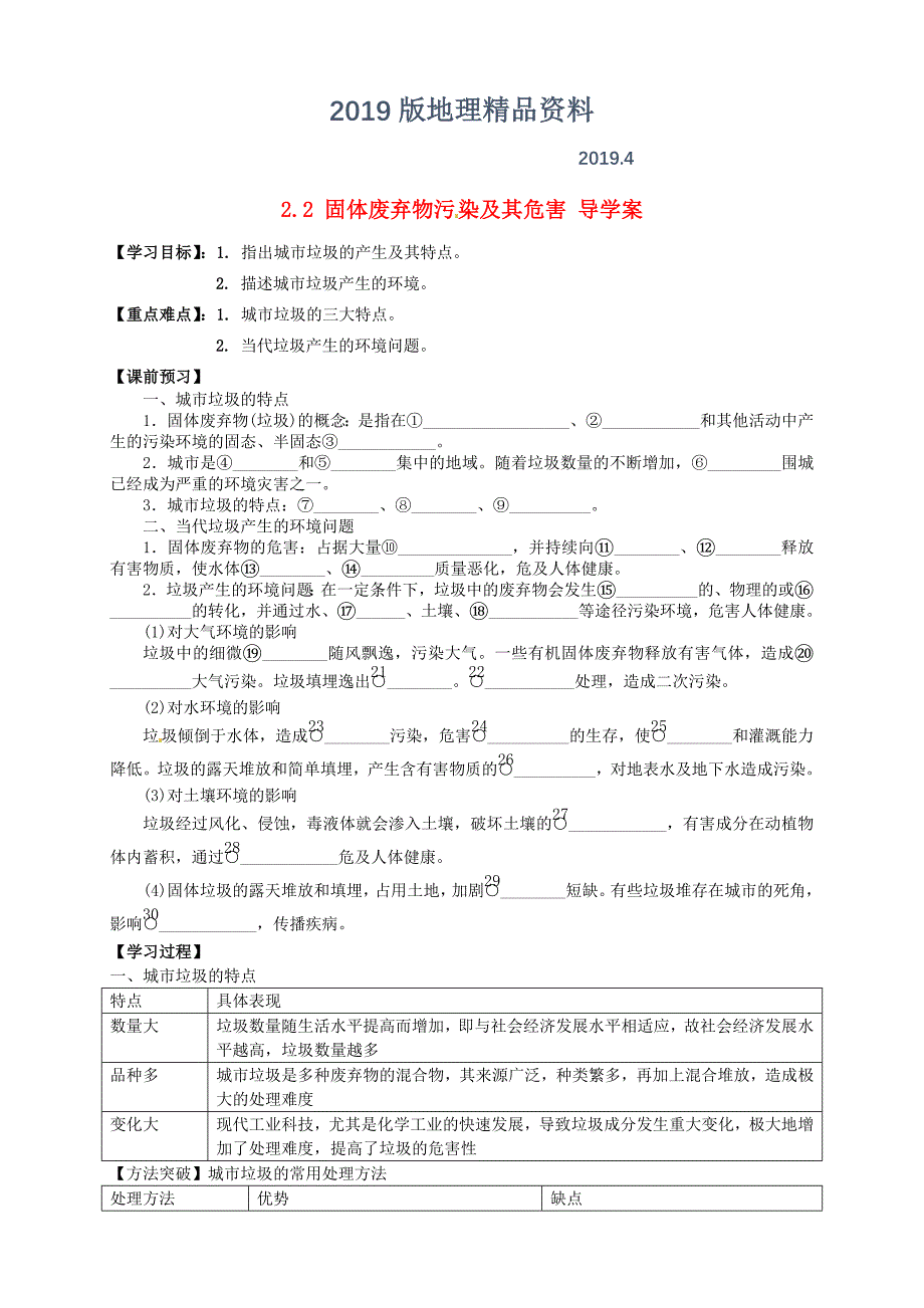 【新人教版】高中地理选修六：2.2固体废弃物污染及其危害导学案含答案_第1页