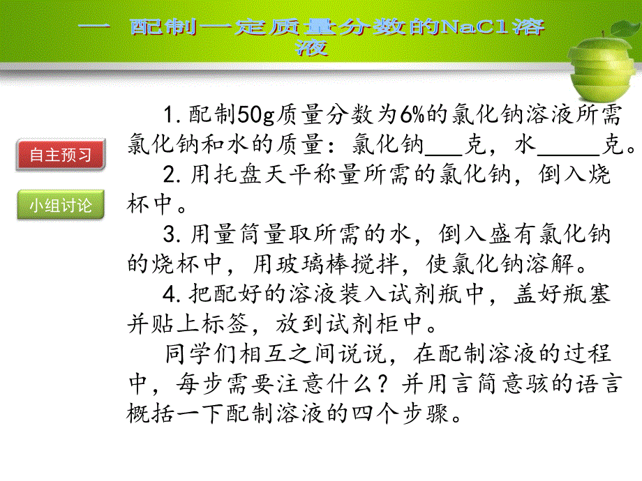 九年级化学下册 第九单元 溶液 实验活动5 一定溶质质量分数的氯化钠溶液的配制课件 （新版）新人教版.ppt_第4页