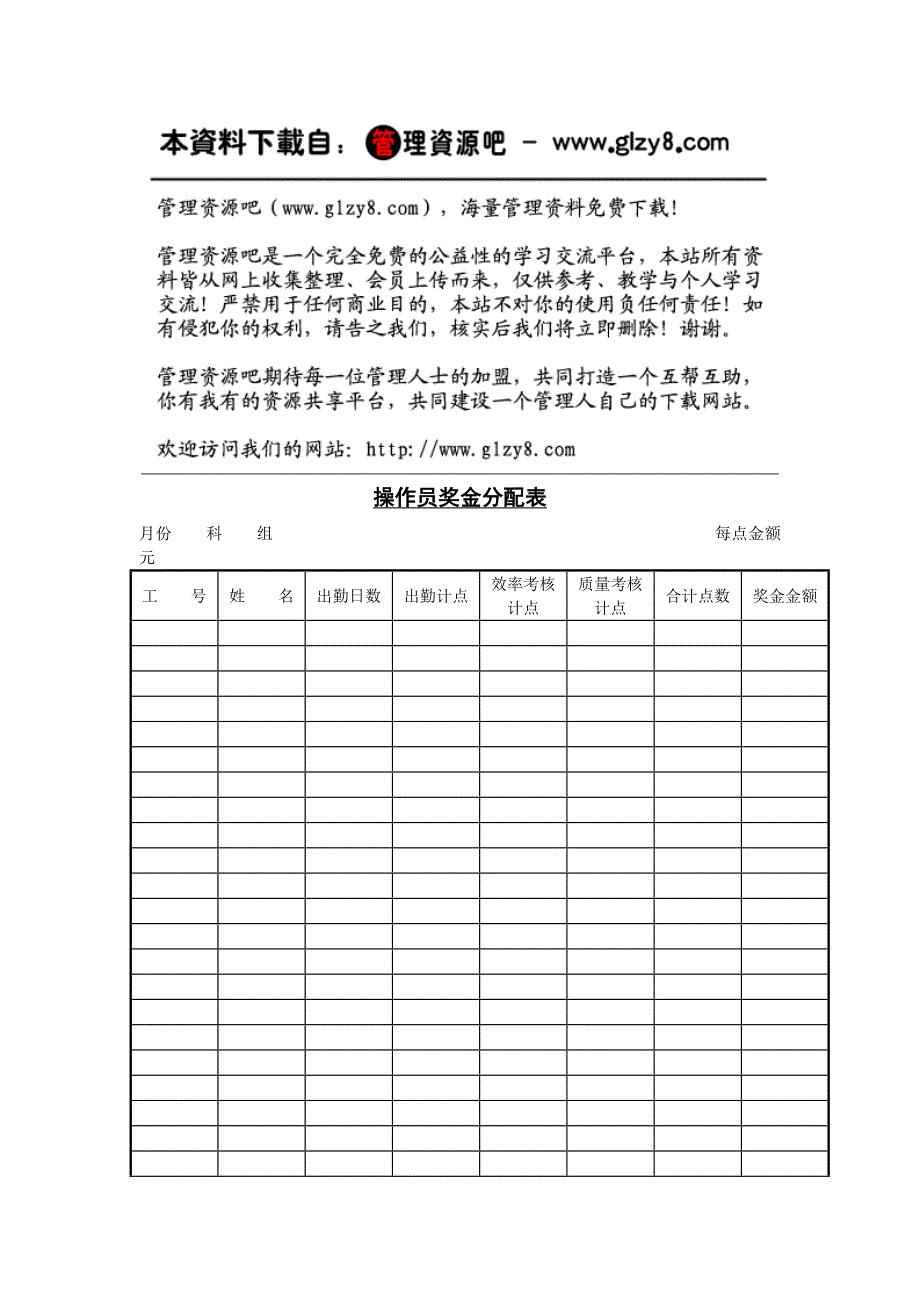 2022年操作员奖金分配表_第1页