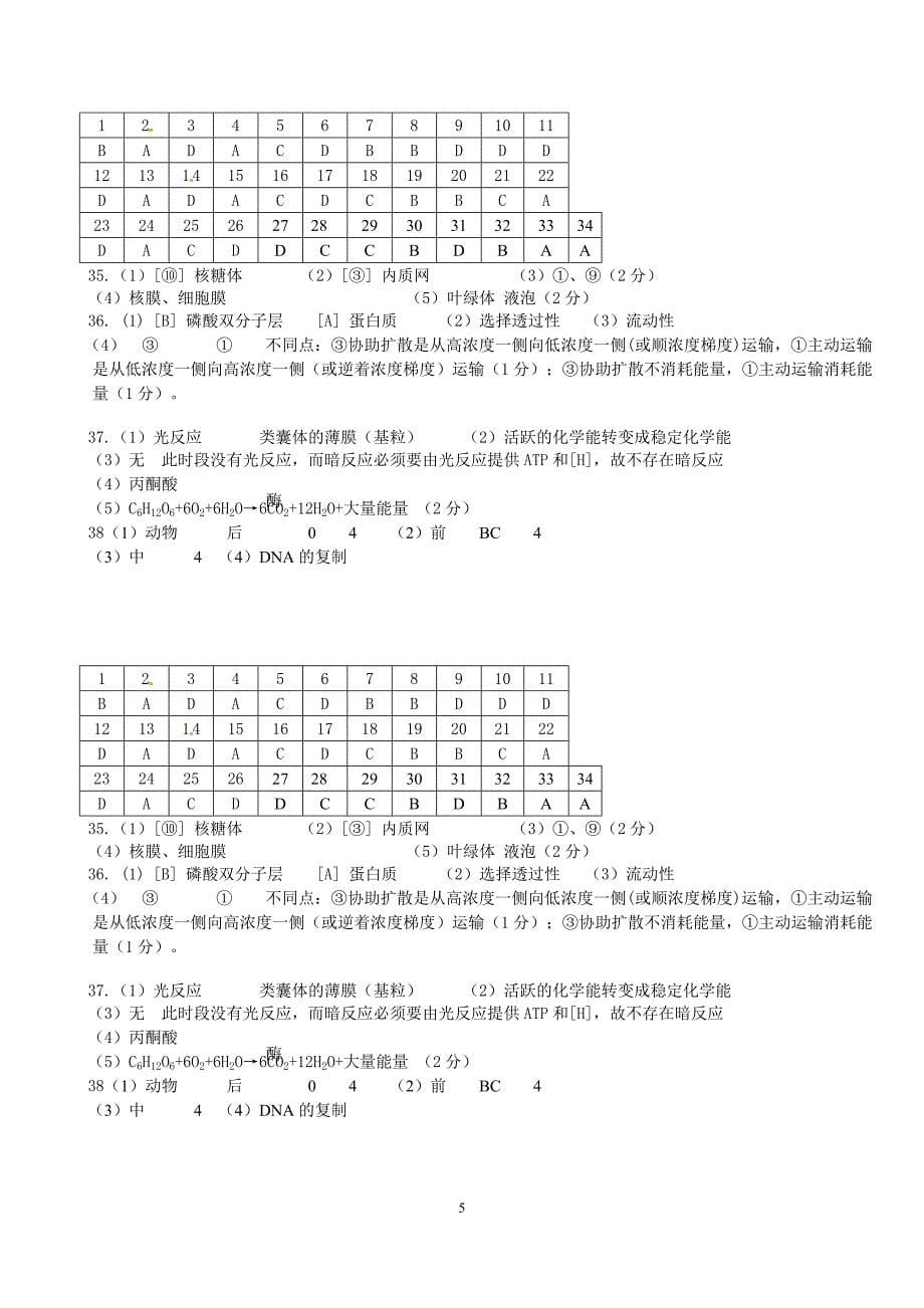 必修一《分子与细胞》第一到六章生物周练.doc_第5页