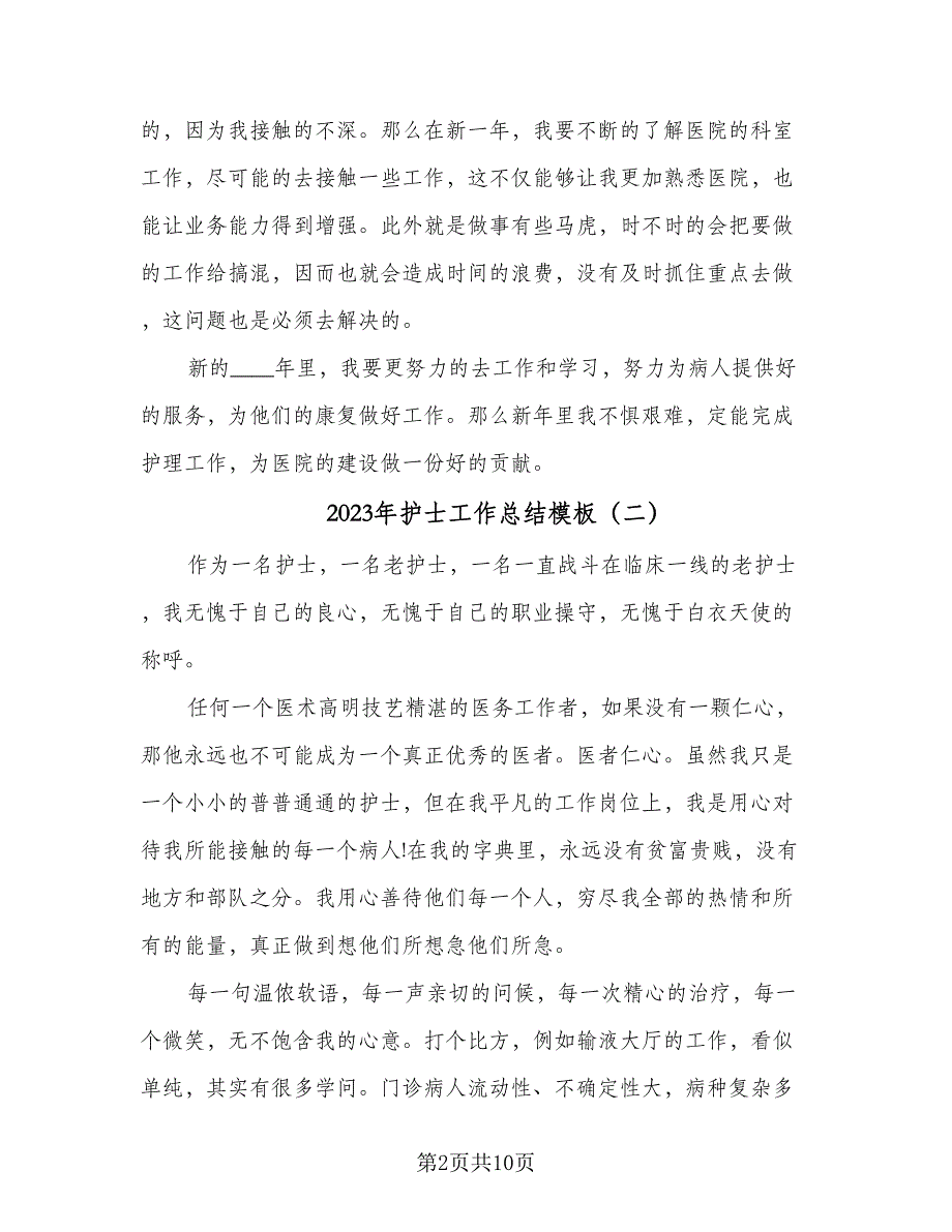 2023年护士工作总结模板（6篇）_第2页