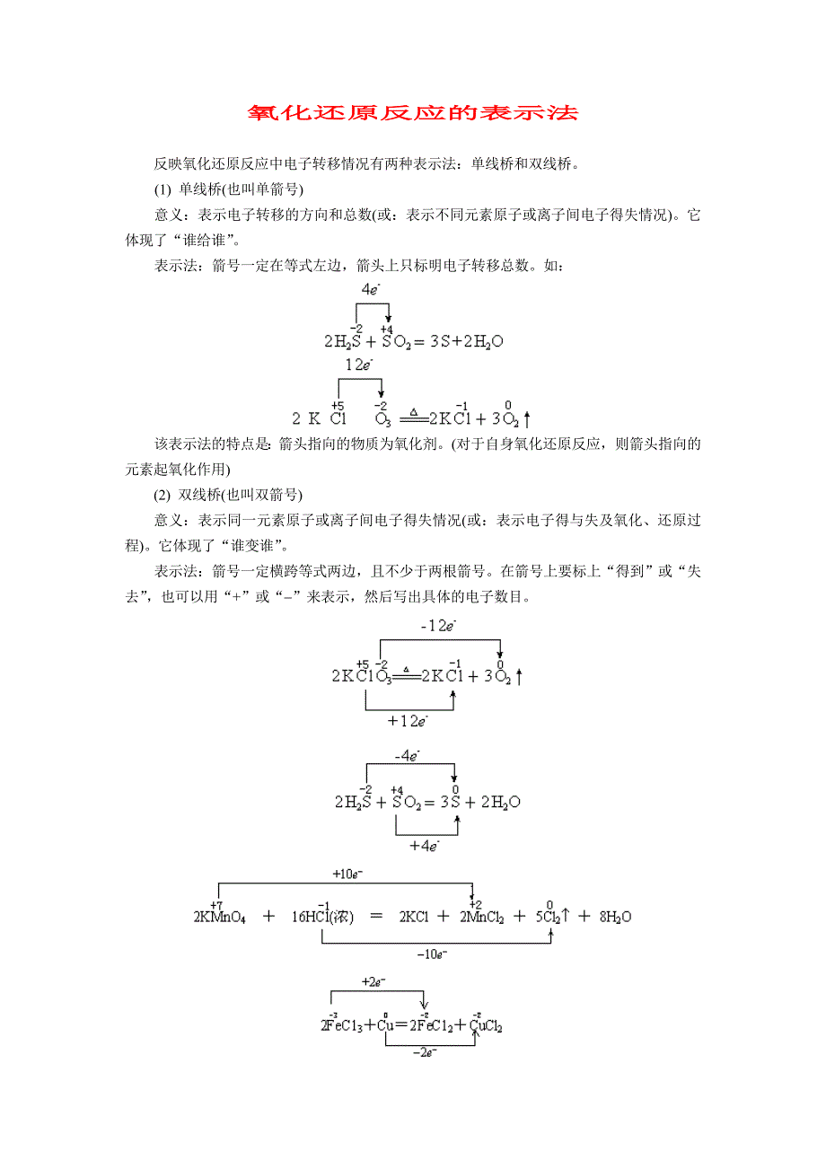 氧化还原反应的电子转移表示法_第1页