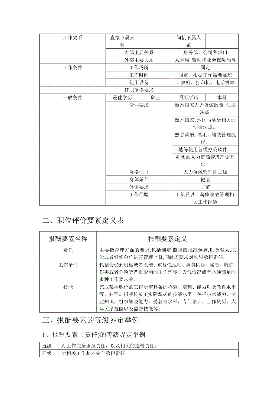 人力资源薪酬主管岗位工作说明书.doc_第2页