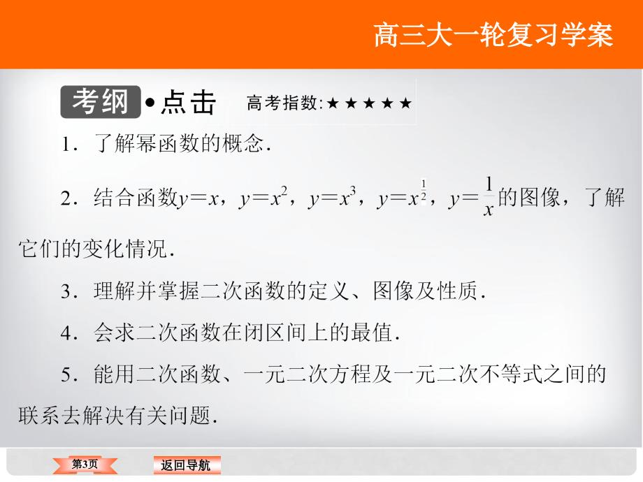 高考数学大一轮复习 第二章 基本初等函数、导数及其应用 第7课时 二次函数、幂函数课件 理 北师大版_第3页