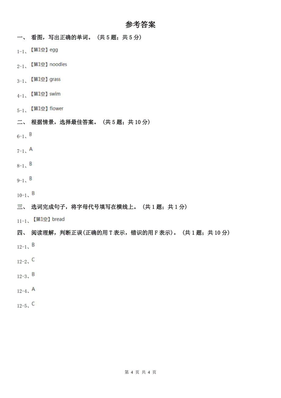 安康市小学英语三年级下学期期末测试_第4页