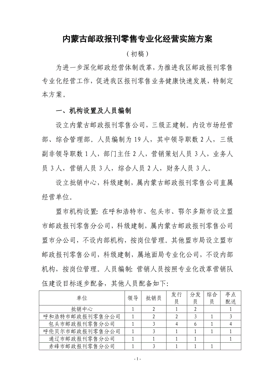 邮政报刊零售专业化经营实施方案_第1页