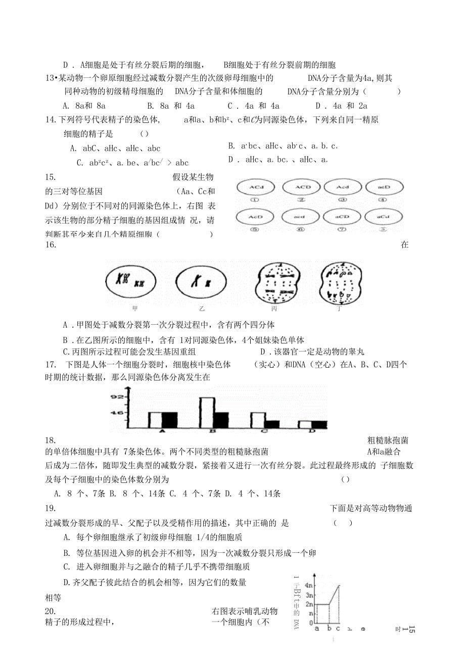 有丝分裂、减数分裂的练习题附答案)_第5页