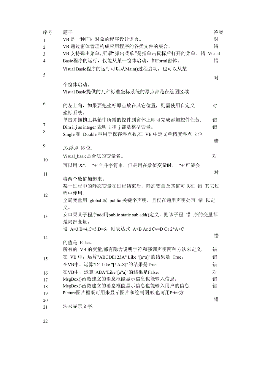 vb单选判断题题库_第1页