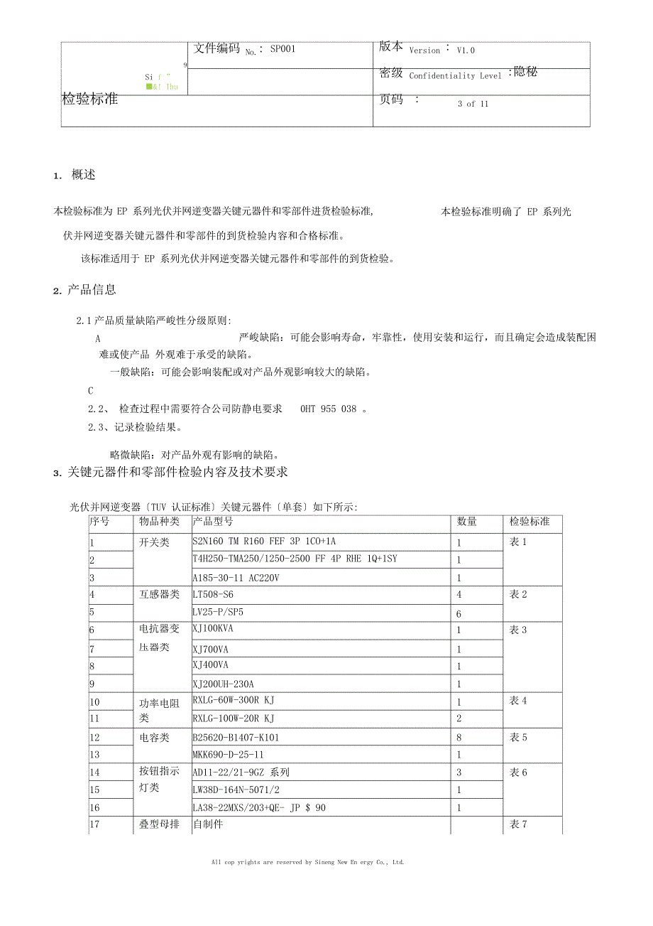 EP系列光伏并网逆变器关键元器件和零部件进货检验标准分解_第4页