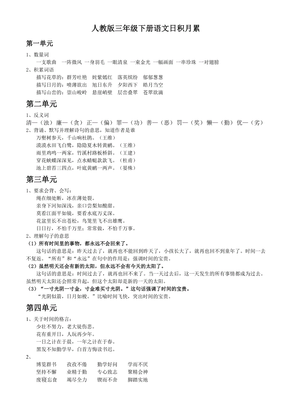 人教版三年级下册语文日积月累_第1页