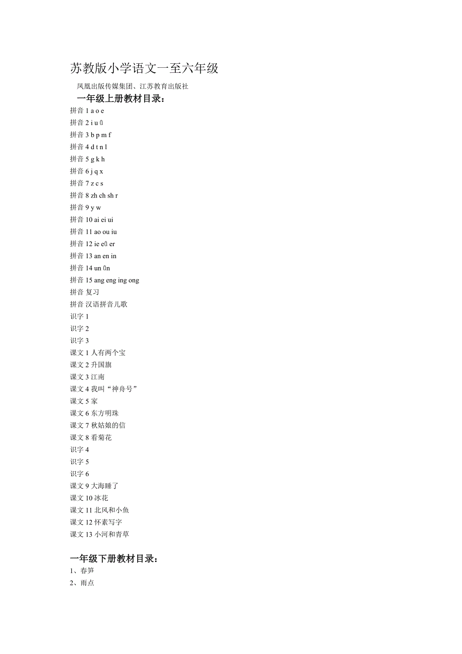 苏教版小学语文教材课文目录_第1页