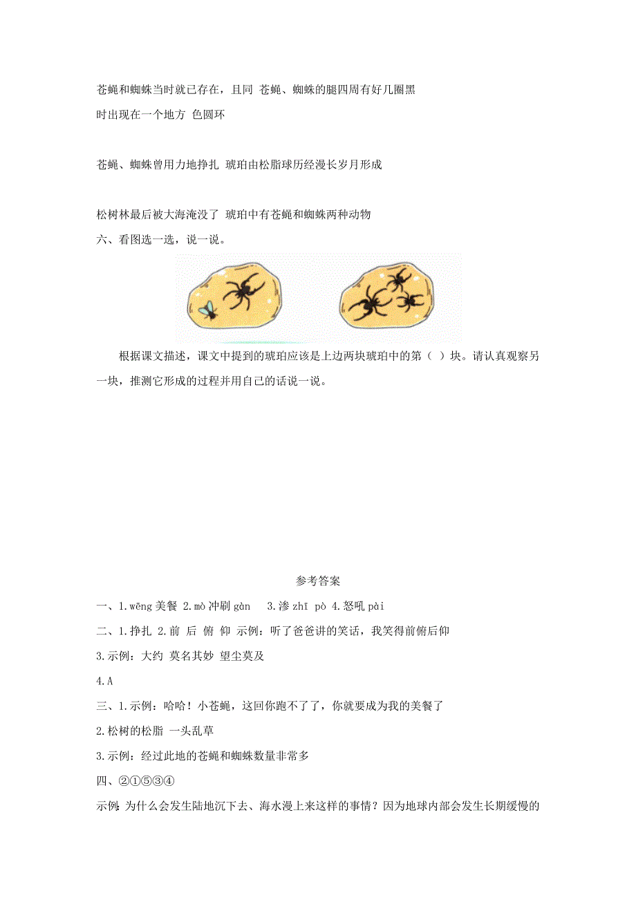 2020四年级语文下册第二单元5琥珀课后练习新人教版_第3页