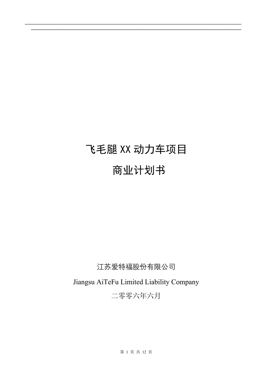 飞毛腿动力车项目商业计划书_第1页