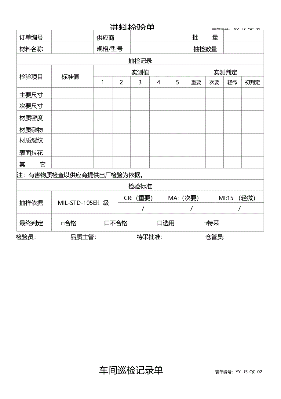 品质部使用表单_第1页