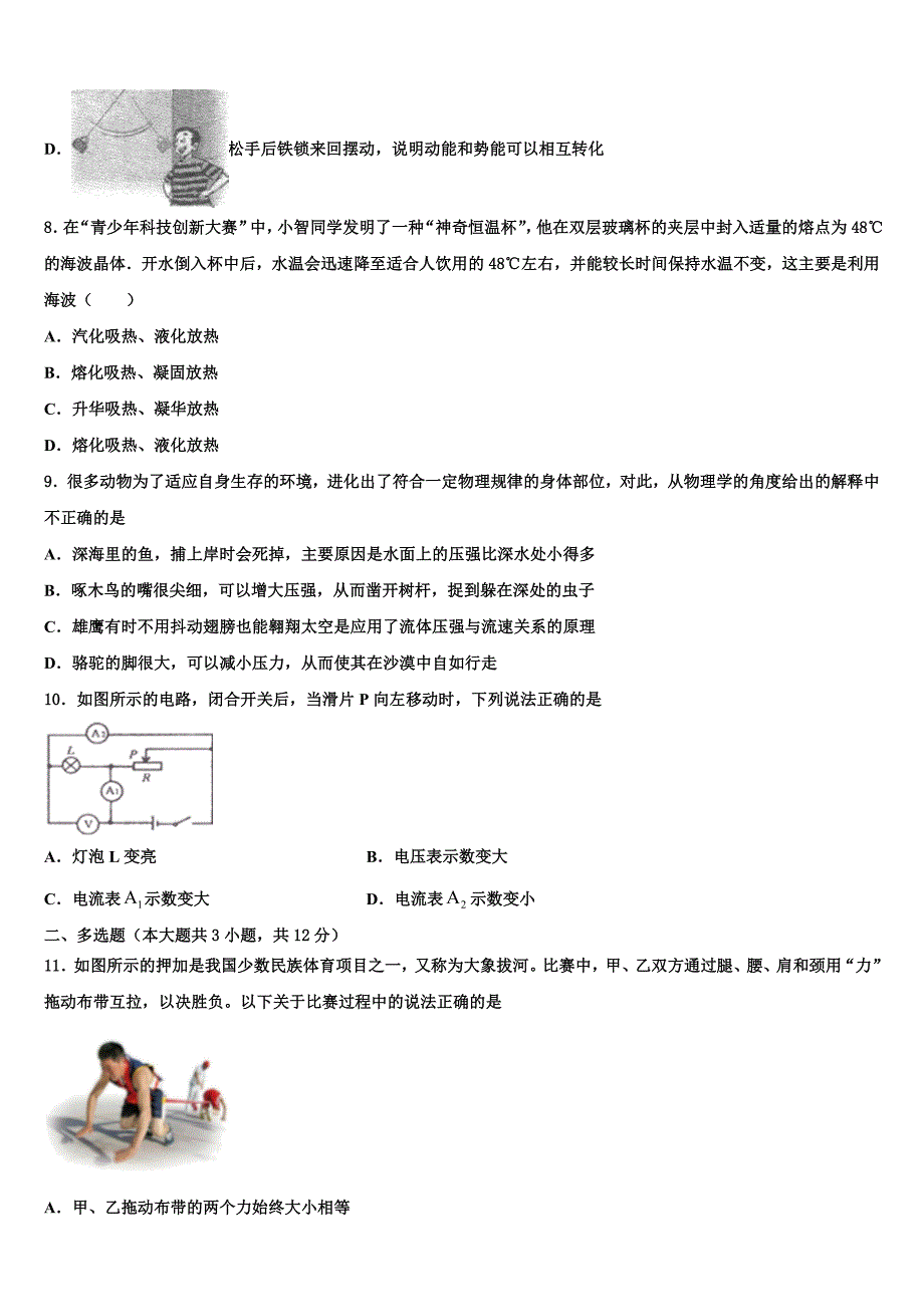 2023届四川省简阳市养马区市级名校中考三模物理试题含解析_第3页