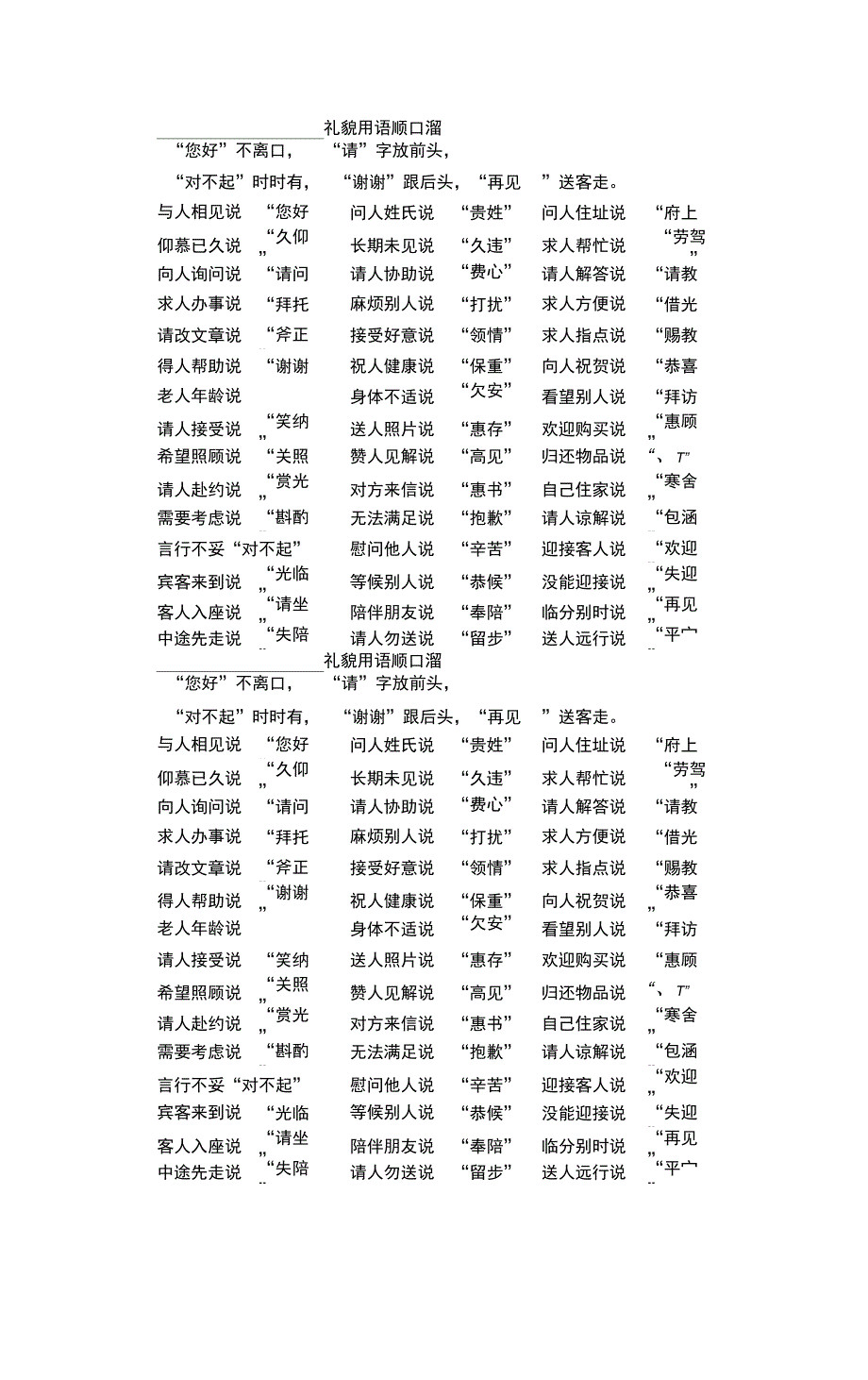 礼貌用语顺口溜_第1页