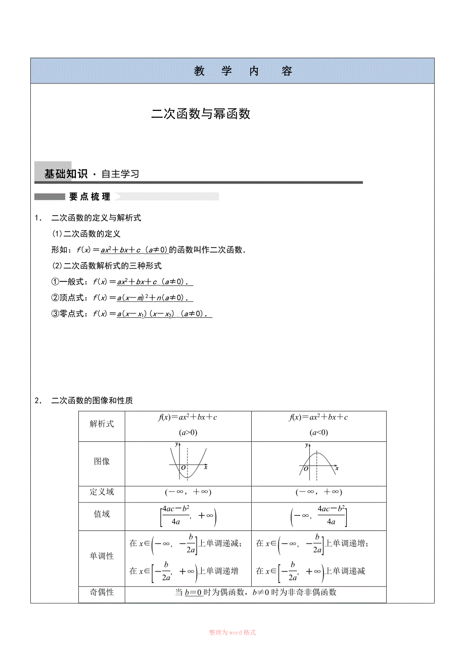 二次函数和幂函数知识点_第1页