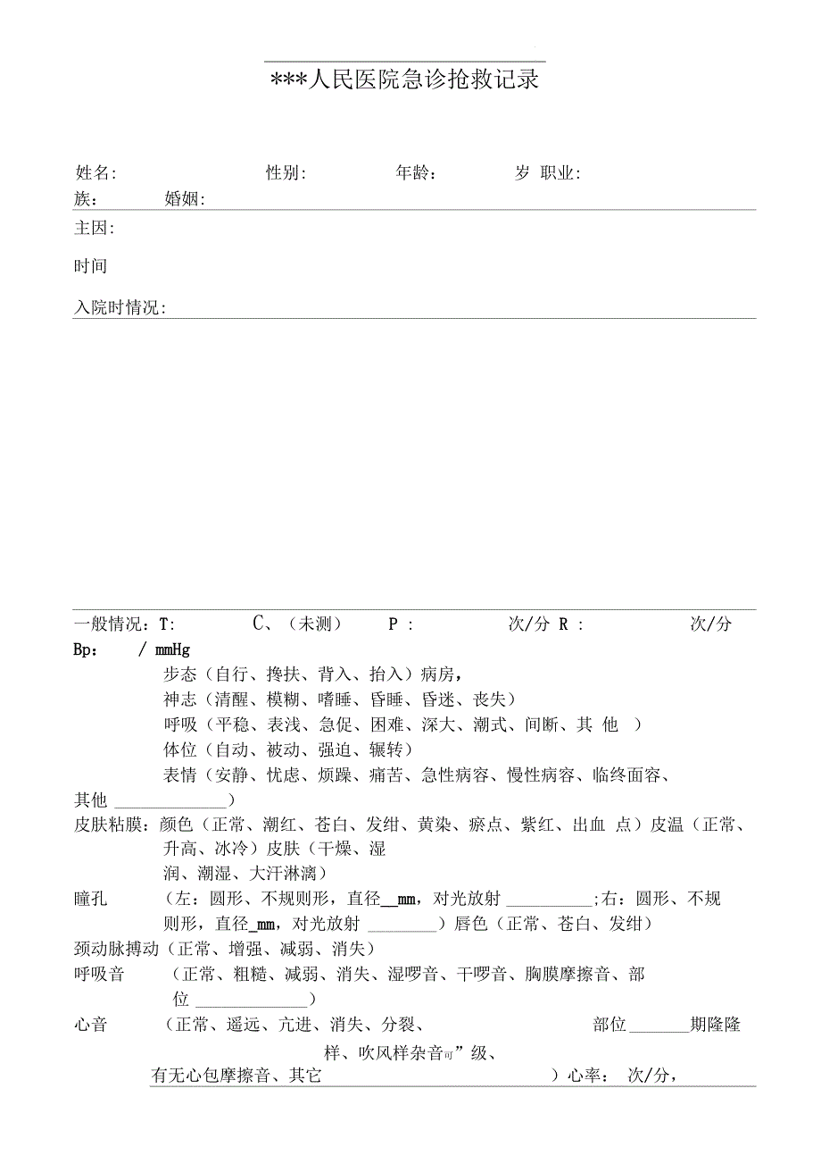 急诊科抢救记录书写模板_第1页