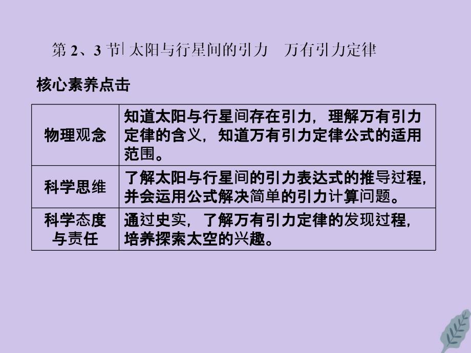 2019-2020学年高中物理 第六章 万有引力与航天 第2节 太阳与行星间的引力 第3节 万有引力定律课件 新人教版必修2_第1页