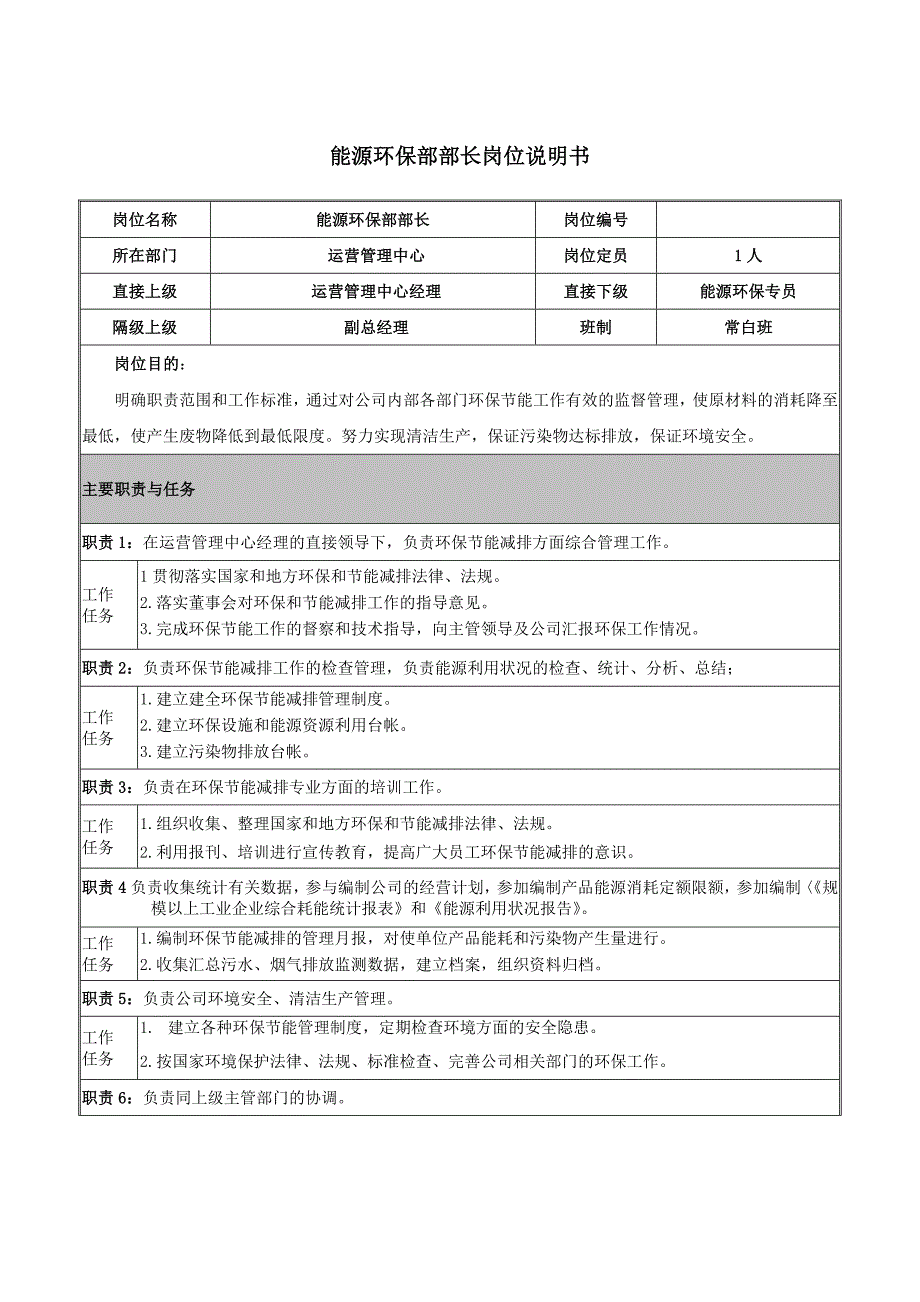 能源环保部岗位说明书.doc_第1页