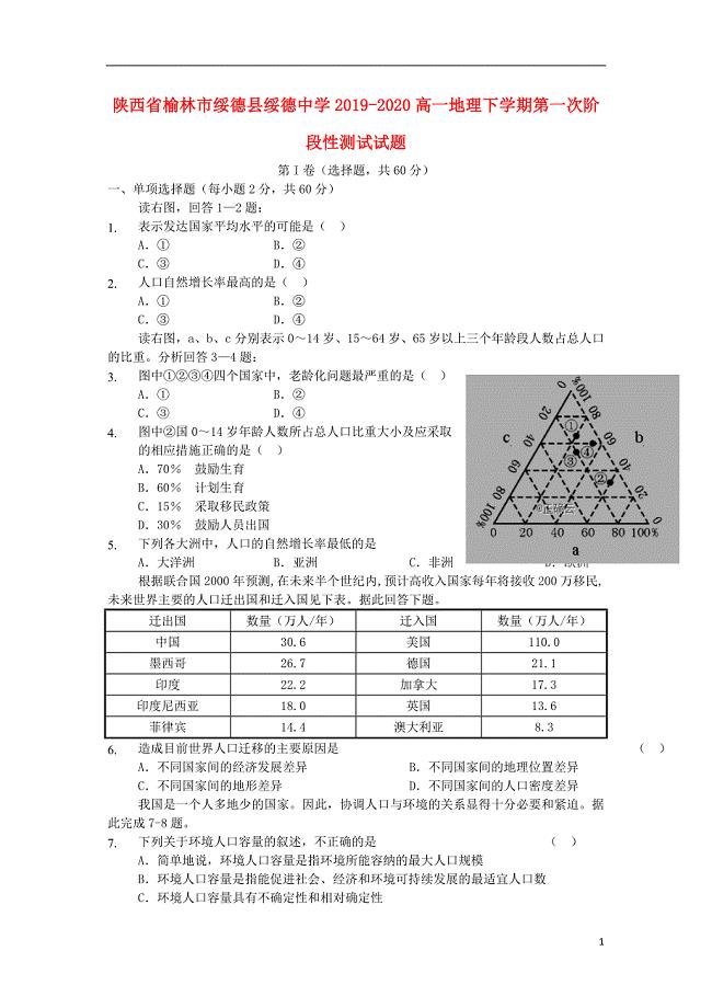 陕西省榆林市绥德县绥德中学2019_2020高一地理下学期第一次阶段性测试试题202005290343.doc