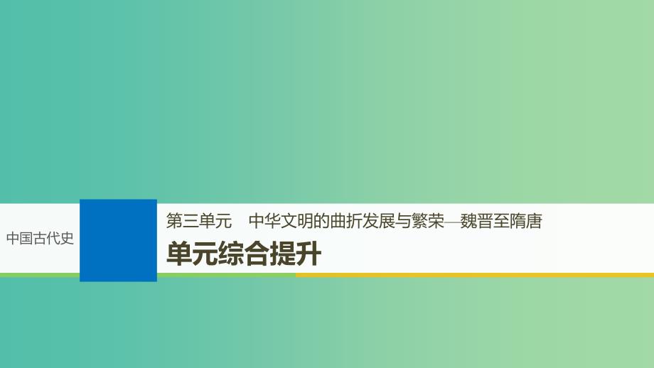 2019届高考历史一轮复习 第三单元 中华文明的曲折发展与繁荣—魏晋至隋唐单元综合提升课件 新人教版.ppt_第1页